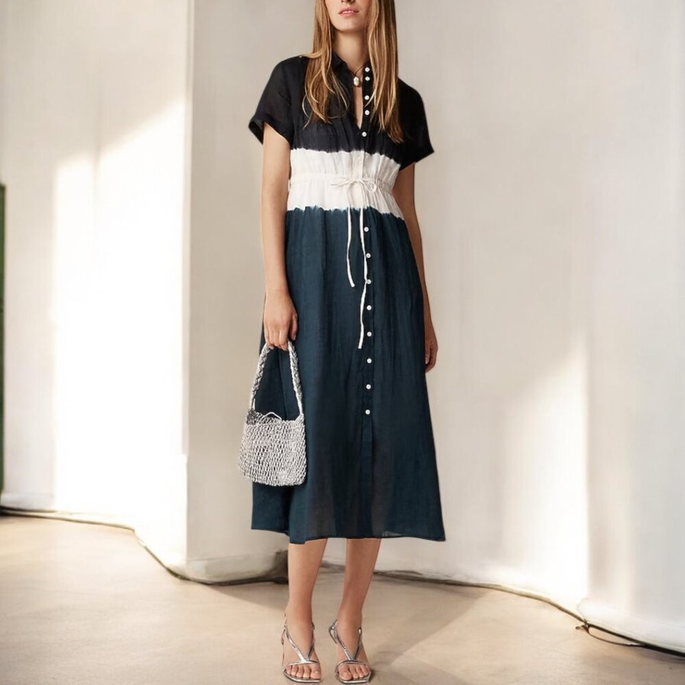 J. Crew Navy and White Ombre Midi Dress